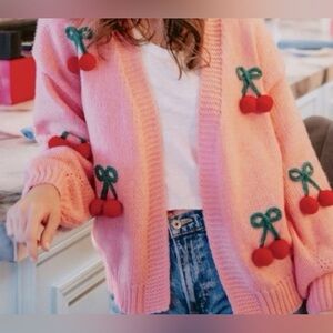 **SOLD****Anthropologie Luna Ivy knit chunky cherry cardigan sz L